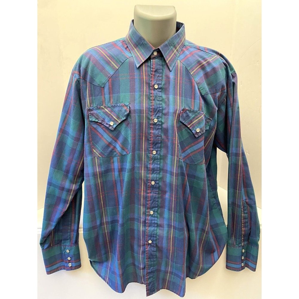 Vintage Ely Cattlemen Shirt Pearl Snap Western Lng Sleeve Mens SZ XLT Cowboy